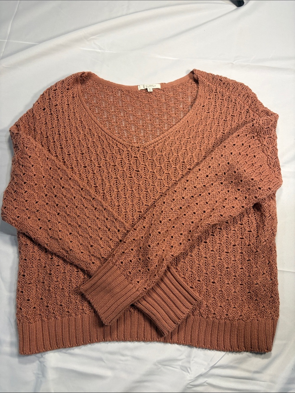 Open-Knit V-Neck Sweater in Rust by Z Supply